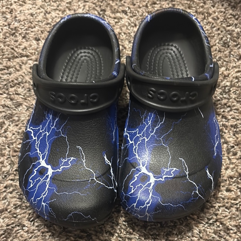 CROCS Blue and Black Lightning Slippers